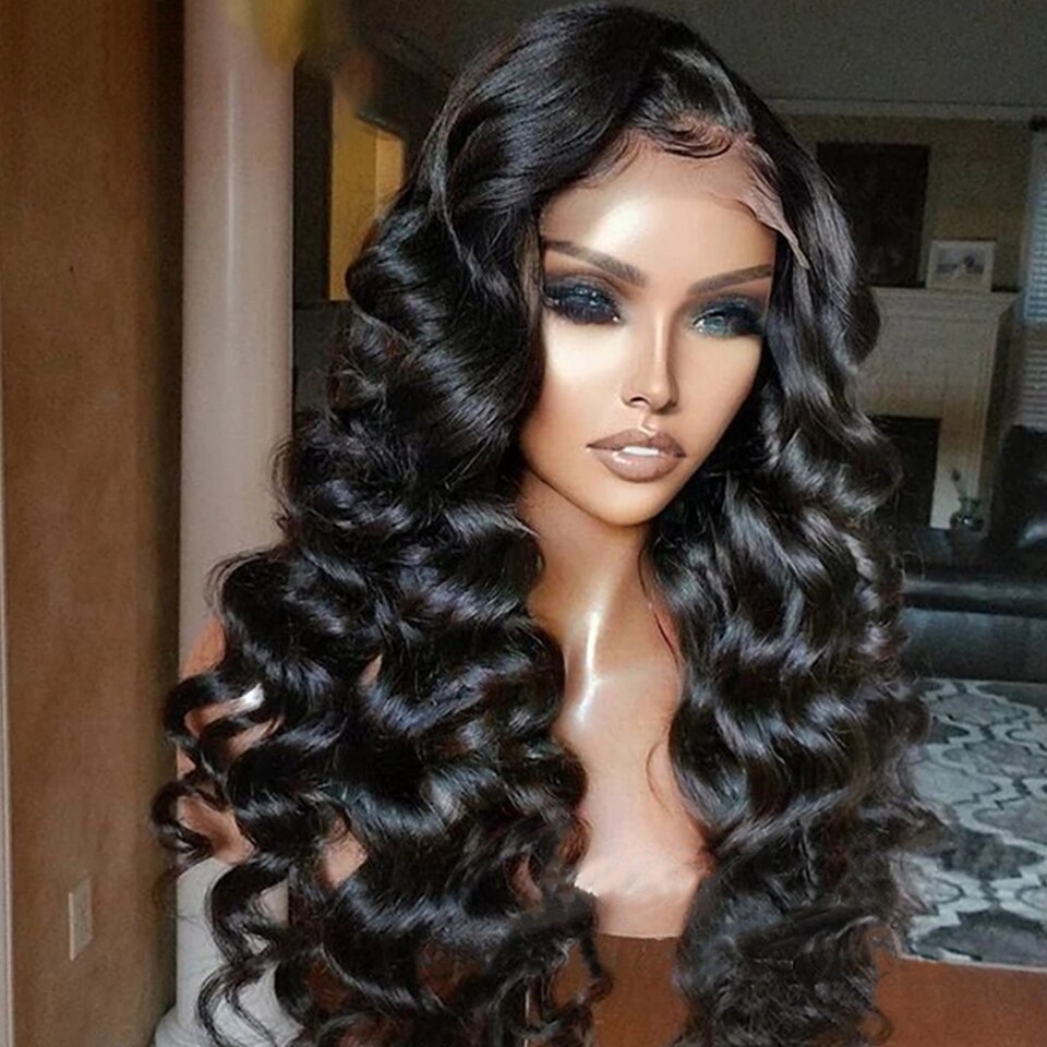 180% Density 26 Inch Long Lace Synthetic Wig For Black Women Deep Wave With BabyHair Natural Hairline Glueless Heat Resistant
